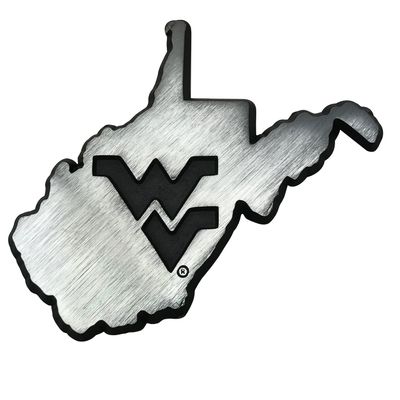 Collegiate Metal Auto Emblem (New Brushed Matte Style) (West Virginia (State Shape))