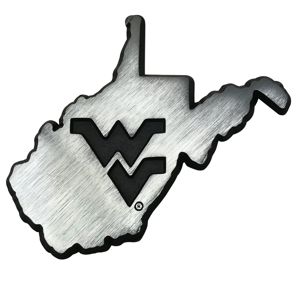 Collegiate Metal Auto Emblem (New Brushed Matte Style) (West Virginia (State Shape))