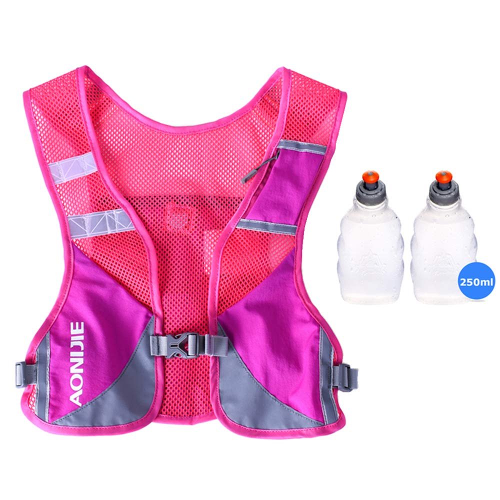 AONIJIE Running Vest Pack Water Hydration Backpack Outdoor Sport Bag Cycling Camping Climbing Rucksack (Rose, Vest +2pcs 250ml Bottles)