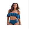 Letuwj Womens Swimwear Two Pieces Off Shoulder Side Bandage Bikini Blue Medium view 1