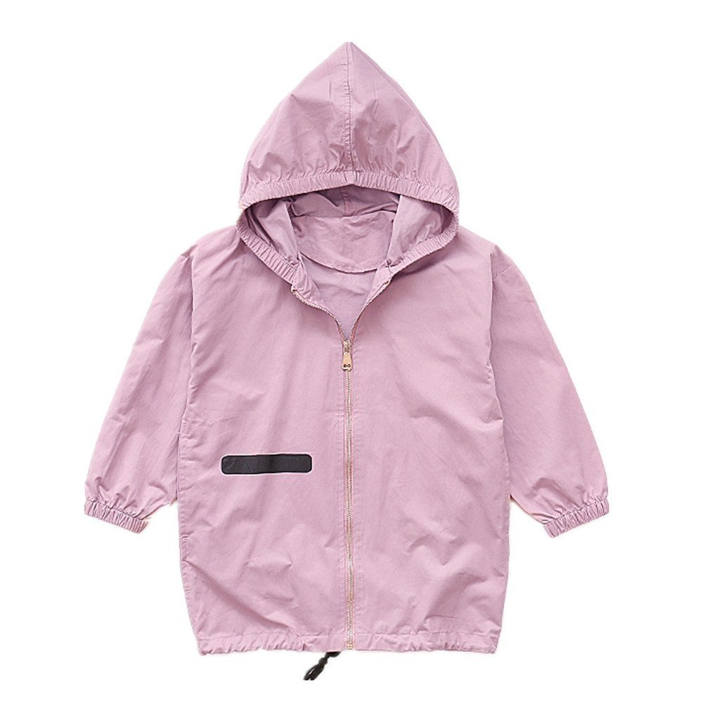 FTSUCQ Girls Zip Hooded Ourterwear Overcoat Windbreaker,Purple 140