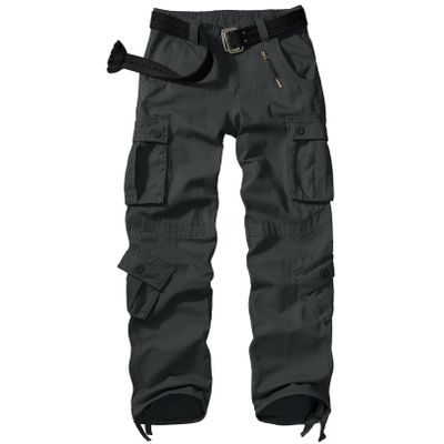 Men's BDU Casual Military Pants, Tactical Wild Army Combat ACU Rip Stop Camo Cargo Work Pants Trousers with 8 Pockets #7533 Black Grey 34
