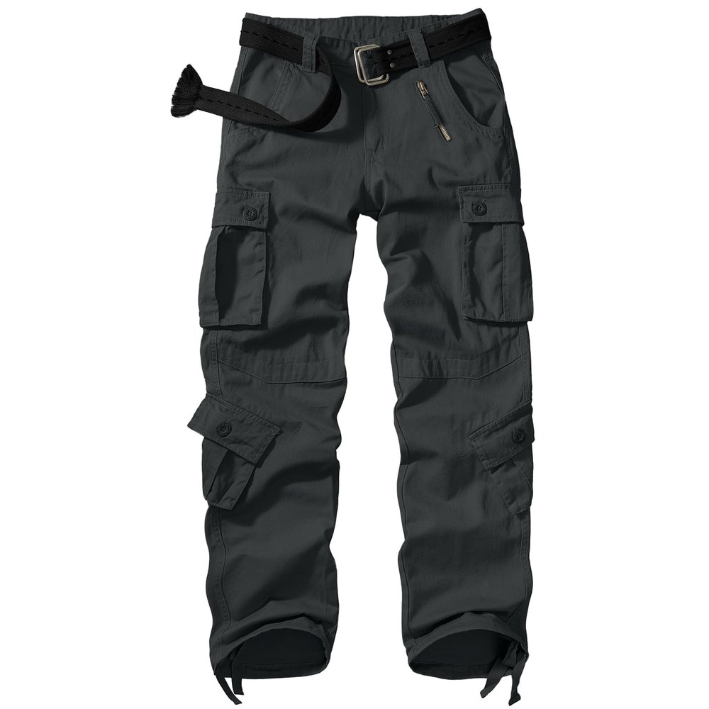 Men's BDU Casual Military Pants, Tactical Wild Army Combat ACU Rip Stop Camo Cargo Work Pants Trousers with 8 Pockets #7533 Black Grey 34