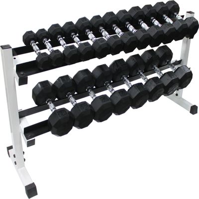 Ader Black Rubber Dumbbells 5-50Lbs (550lb) with 2 Tier 54" Dumbbell Rack
