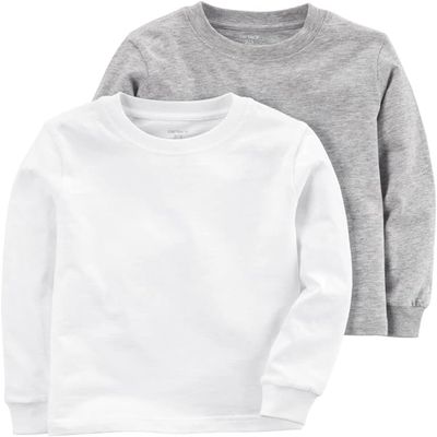 Carter's Little Boys' Long Sleeve 2-Pack Cotton Undershirts (8, Grey/White)