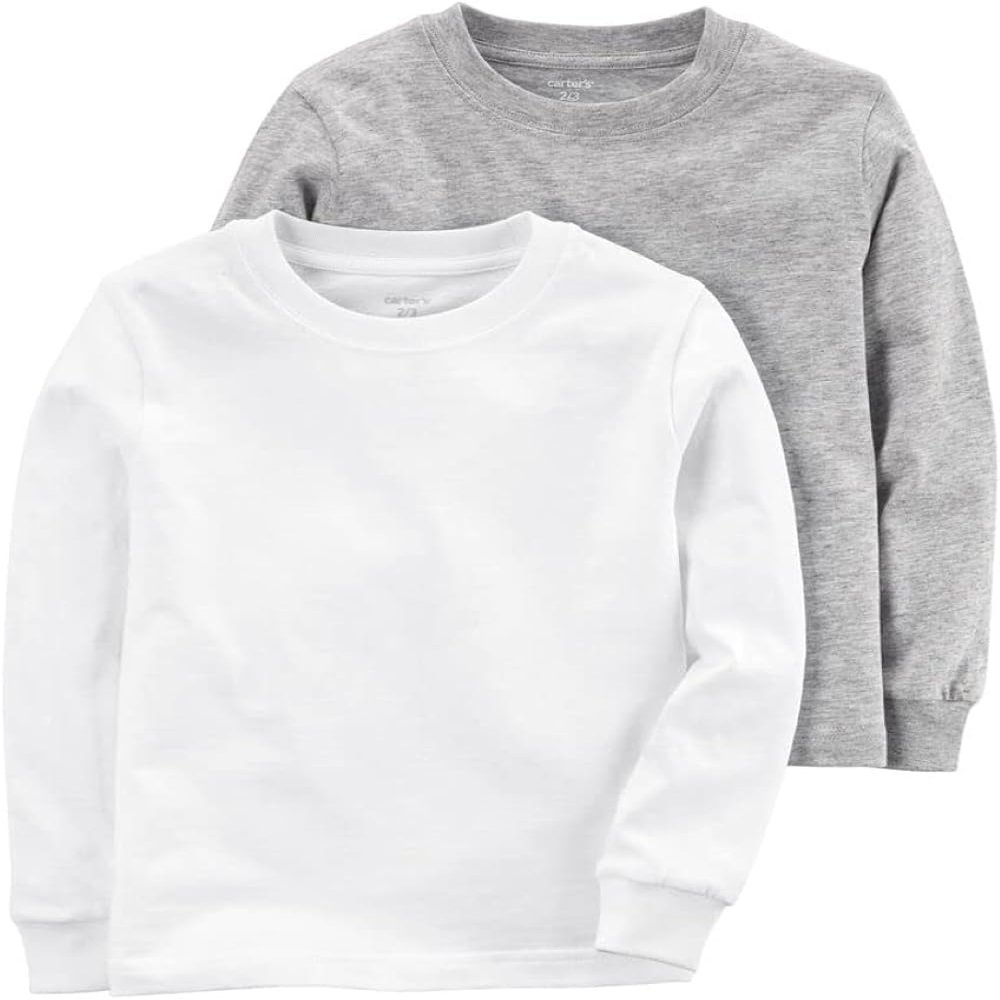 Carter's Little Boys' Long Sleeve 2-Pack Cotton Undershirts (8, Grey/White)