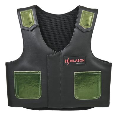 HILASON Kids Junior Youth Horse Riding Pro Rodeo Leather Protective Vest Black/Metallic Green