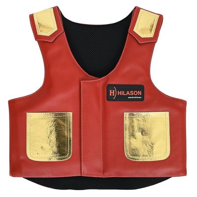 HILASON Kids Junior Youth Horse Riding Pro Rodeo Leather Protective Vest Red/Gold