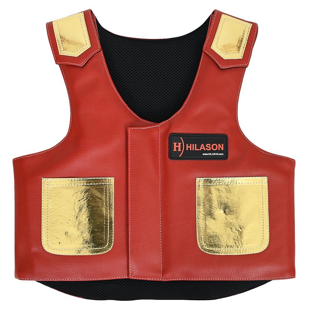 HILASON Kids Junior Youth Horse Riding Pro Rodeo Leather Protective Vest Red/Gold
