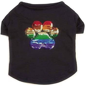 Casual Canine Puppy Pride Sequin Tees Rainbow Pawprint Equality Dog Shirts Sun Protection UPF (XSmall)