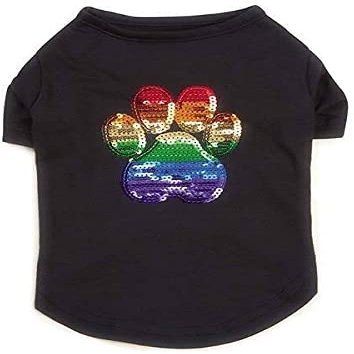 Casual Canine Puppy Pride Sequin Tees Rainbow Pawprint Equality Dog Shirts Sun Protection UPF (XSmall)