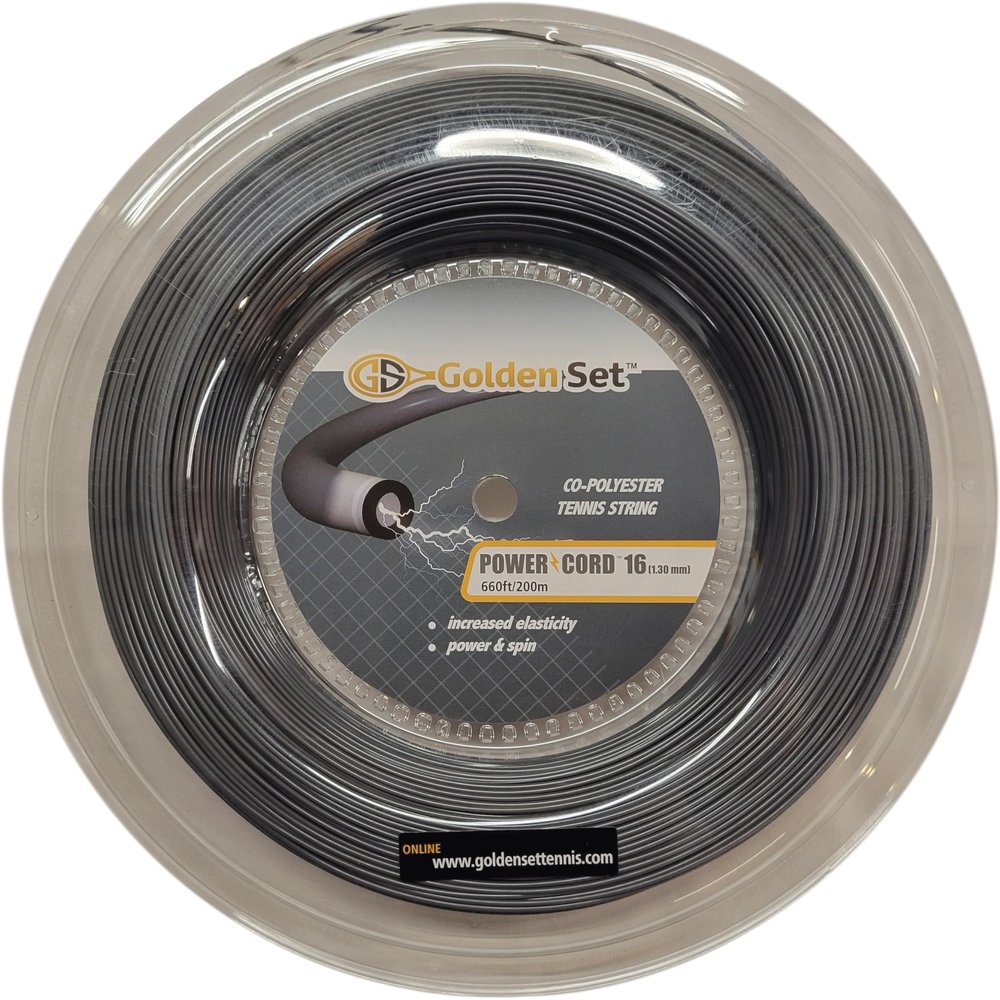 Golden Set Power Cord 16g (1.30mm), Reel (660ft/200m), Polyester Tennis String (Dark Grey)