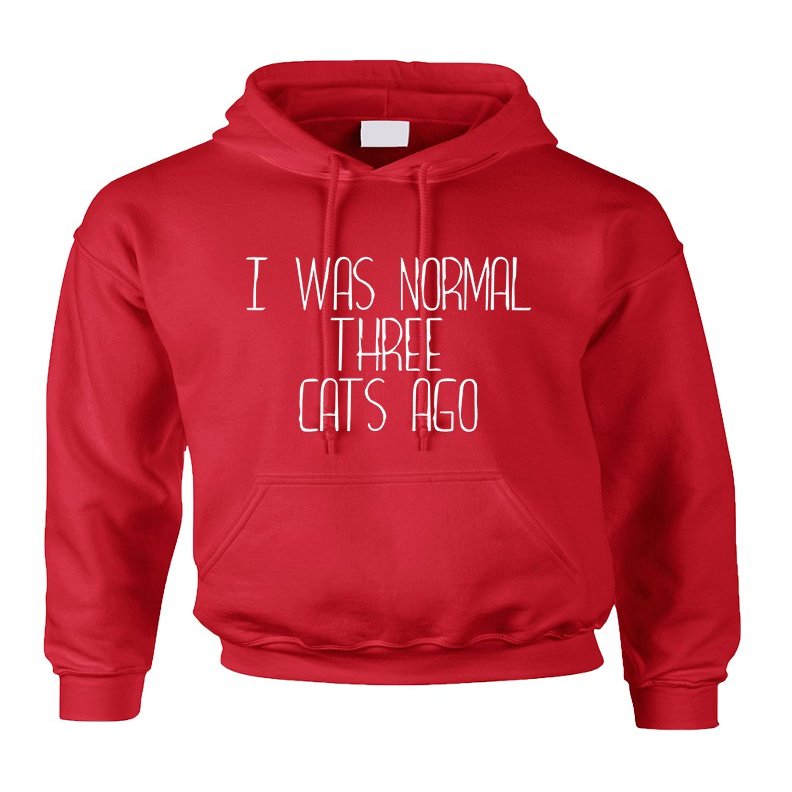 ALLNTRENDS Adult Hoodie I Was Normal 3 Cats Ago Love Pets Gift Cute Top (L, Red)