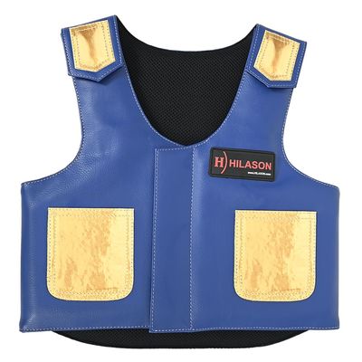 HILASON Blue/Gold Kids Junior Youth Bull Riding Leather Vest, XL (36.0 inches)