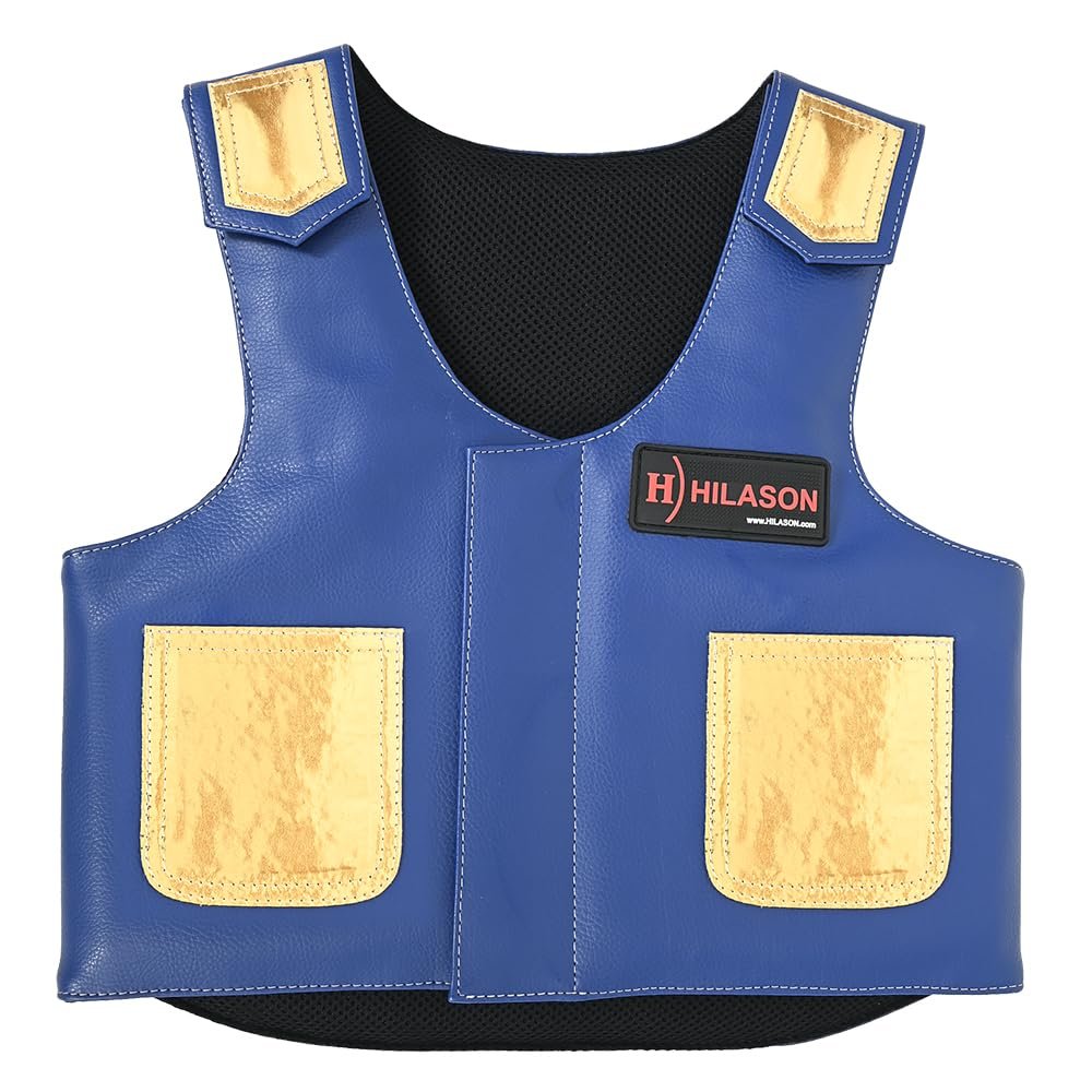 HILASON Blue/Gold Kids Junior Youth Bull Riding Leather Vest, XL (36.0 inches)