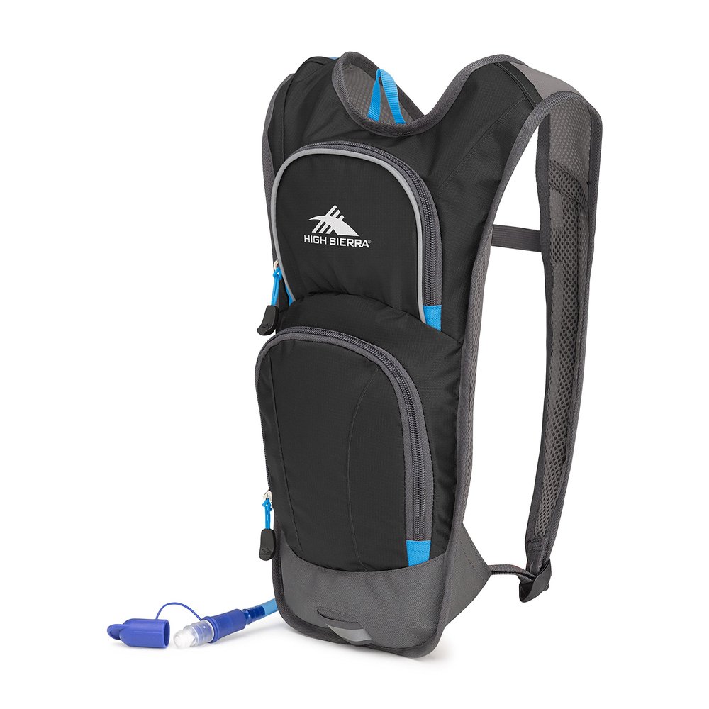 High Sierra HydraHike Hydration Backpack, Lightweight Running Backpack, Cycling, Hiking, for Men, Women & Kids, Black/Slate/Pool, 4L