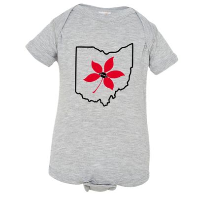 Baby State Ohio Map Buckeye Leaf with Football HQ Jumper-Grey-24M