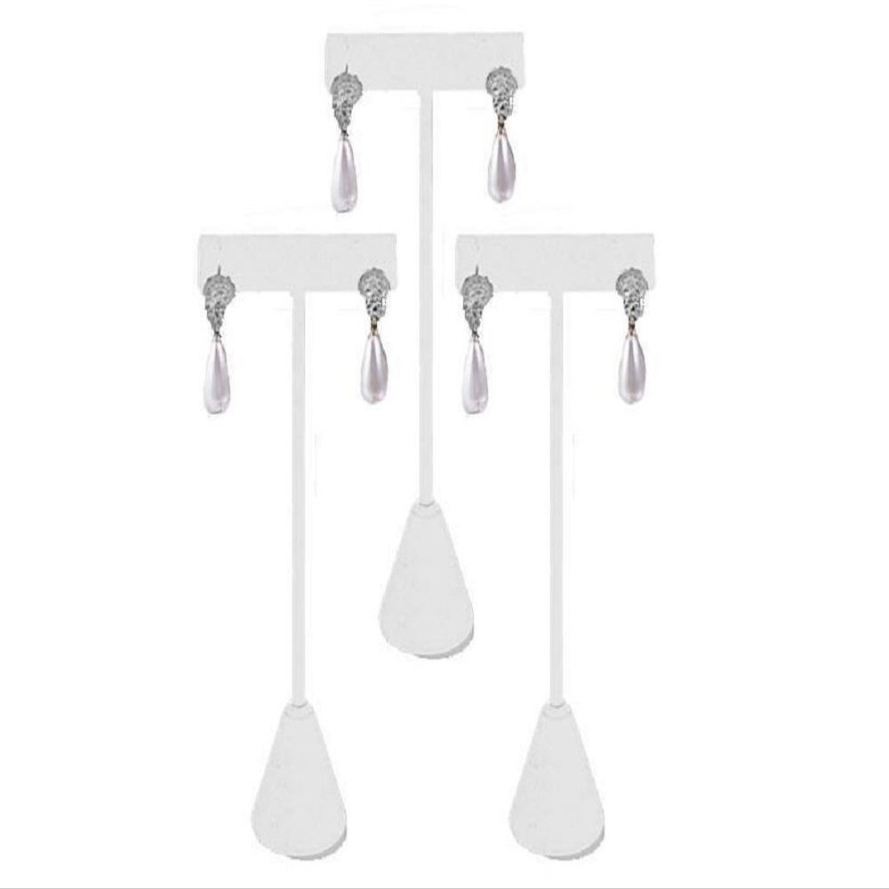 N'ice Packaging 3 White Leatherette xtra Tall 7.5" Earring T Stand Display, T Shape Holder for Tradeshow, Home Business, Promotion, or just for Home.
