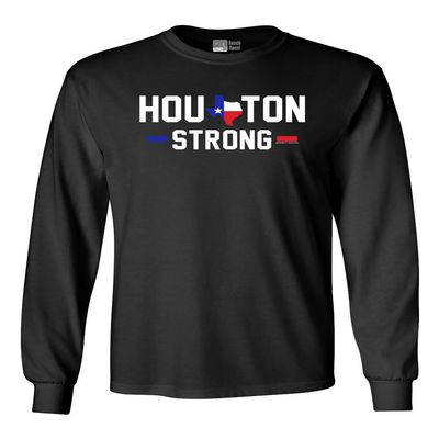Long Sleeve Adult T-Shirt Houston Strong Map 2017 Survivor DT (Large, Black)