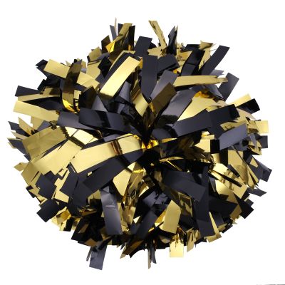 Metallic Cheerleader Cheerleading Pom Poms 6 inch 1 Pair (Gold-Black)
