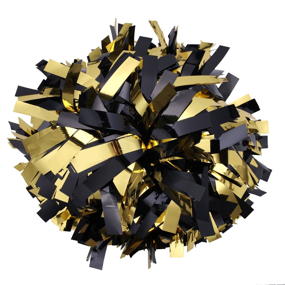 Metallic Cheerleader Cheerleading Pom Poms 6 inch 1 Pair (Gold-Black)