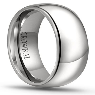 CROWNAL 1mm 2mm 3mm 4mm 5mm 6mm 7mm 8mm Tungsten White/Yellow Gold/Rose Gold Plated Wedding Band Ring Men Women Plain Dome Polished Comfort Fit Size 3 to 17(White 8mm,11.5)