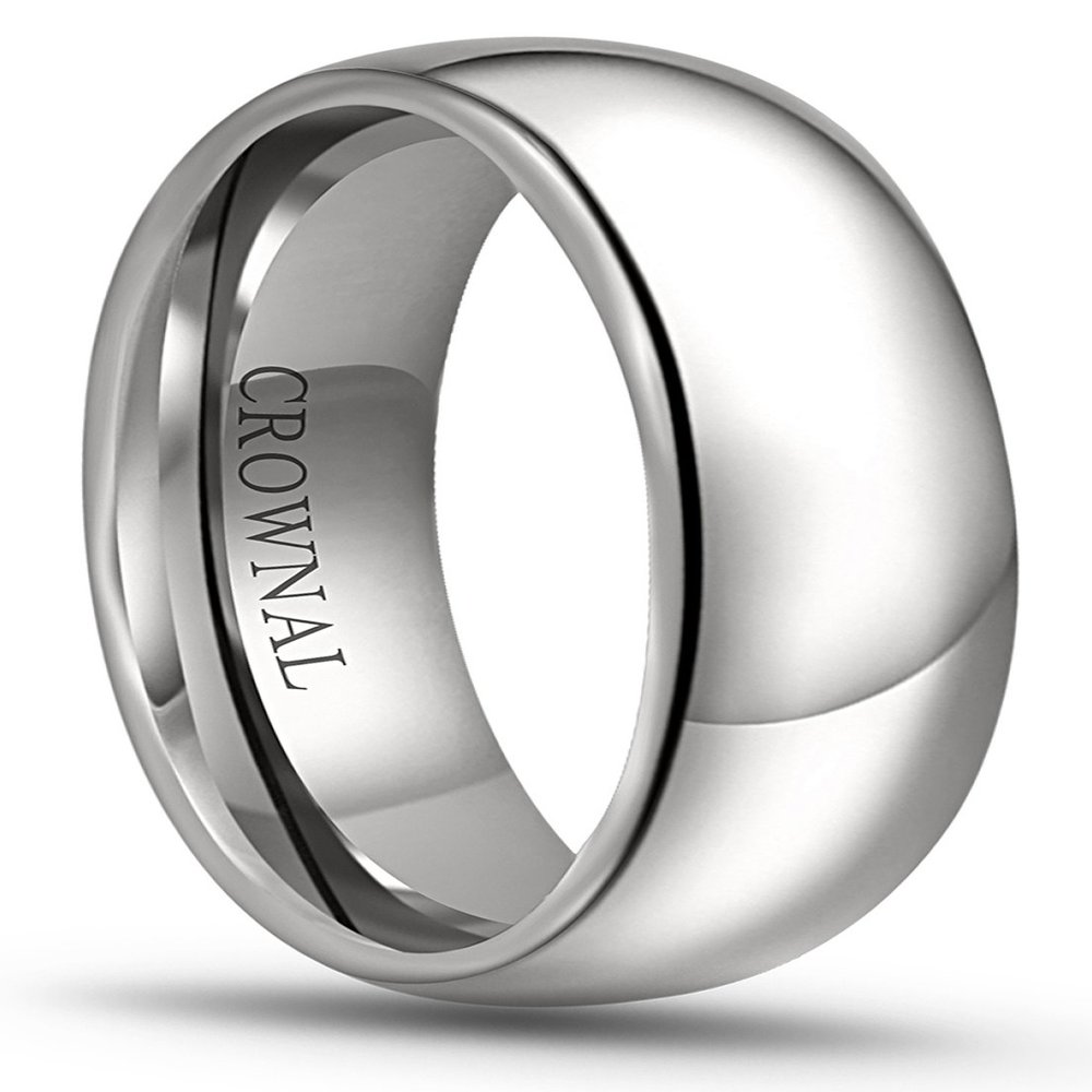 CROWNAL 1mm 2mm 3mm 4mm 5mm 6mm 7mm 8mm Tungsten White/Yellow Gold/Rose Gold Plated Wedding Band Ring Men Women Plain Dome Polished Comfort Fit Size 3 to 17(White 8mm,11.5)