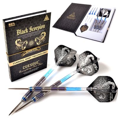 CUESOUL Black Scorpion 26g Tungsten Steel Tip Dart Set,Barrel with Blue Titanium Coated Finished