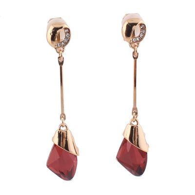Grace Jun Women's Austria Crystal Art Deco Tear Drop Clip on Earrings Fashion Bijouterie (Wine red clip-on)