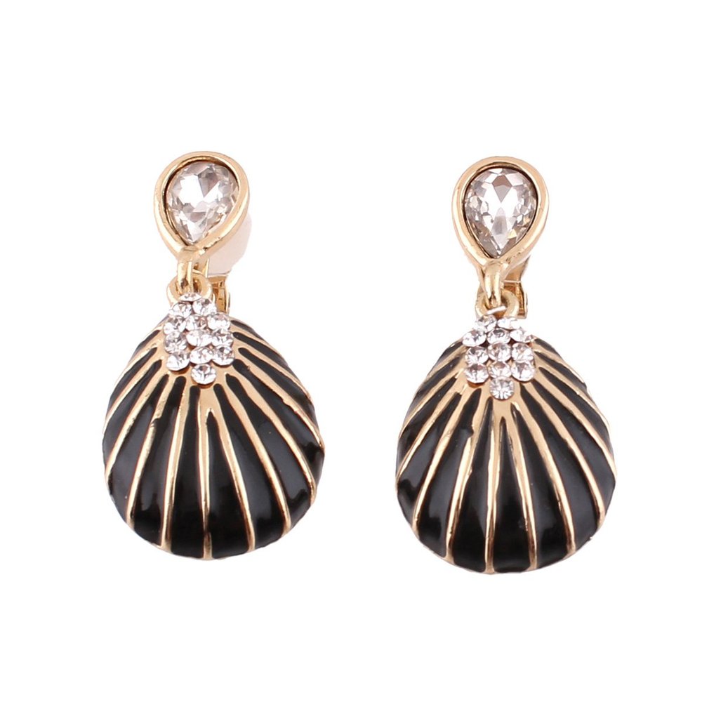 Bridal Vingtage Rhinestone Crystal Enamel Large Water Drop Shpae Dangle Earrings for Women Ear clip (Black ear needle)