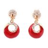 Grace Jun Gold Plated Rhinestone Enamel Round Shape Hollw-out Dangle Earrings for Women Ear Clip (Red clip-on)