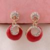 Grace Jun Gold Plated Rhinestone Enamel Round Shape Hollw-out Dangle Earrings for Women Ear Clip (Red clip-on) view 2