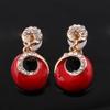 Grace Jun Gold Plated Rhinestone Enamel Round Shape Hollw-out Dangle Earrings for Women Ear Clip (Red clip-on) view 4