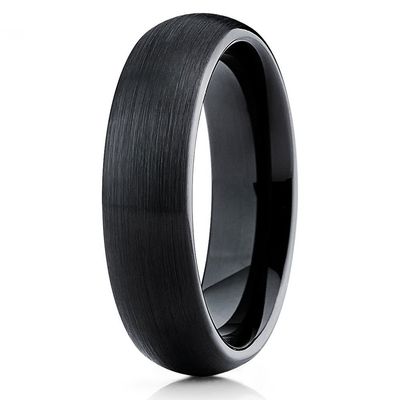 6mm Brushed Black Tungsten Carbide Wedding Band Dome Shape Classic Ring Comfort Fit Unisex 8