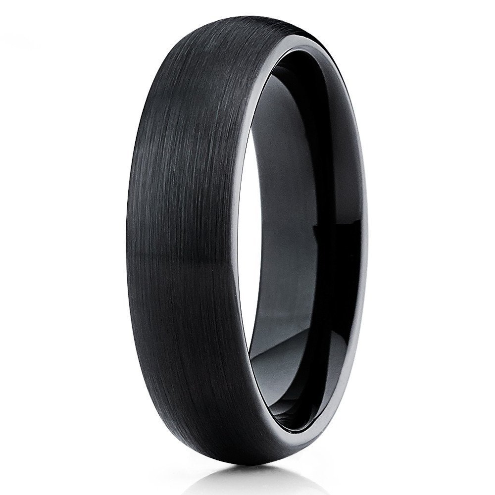 6mm Brushed Black Tungsten Carbide Wedding Band Dome Shape Classic Ring Comfort Fit Unisex 8