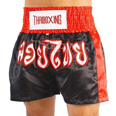 Unbrand/Great Kids Childrens Boxing Shorts Thai Muay Kick MMA Fight MMA Training Trunks Satin Trousers Red Black (XS)