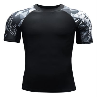 HUGE SPORTS Men's Splice UV Sun Protection UPF 50+ Skins Rash Guard Short Sleeves(Lion, S)
