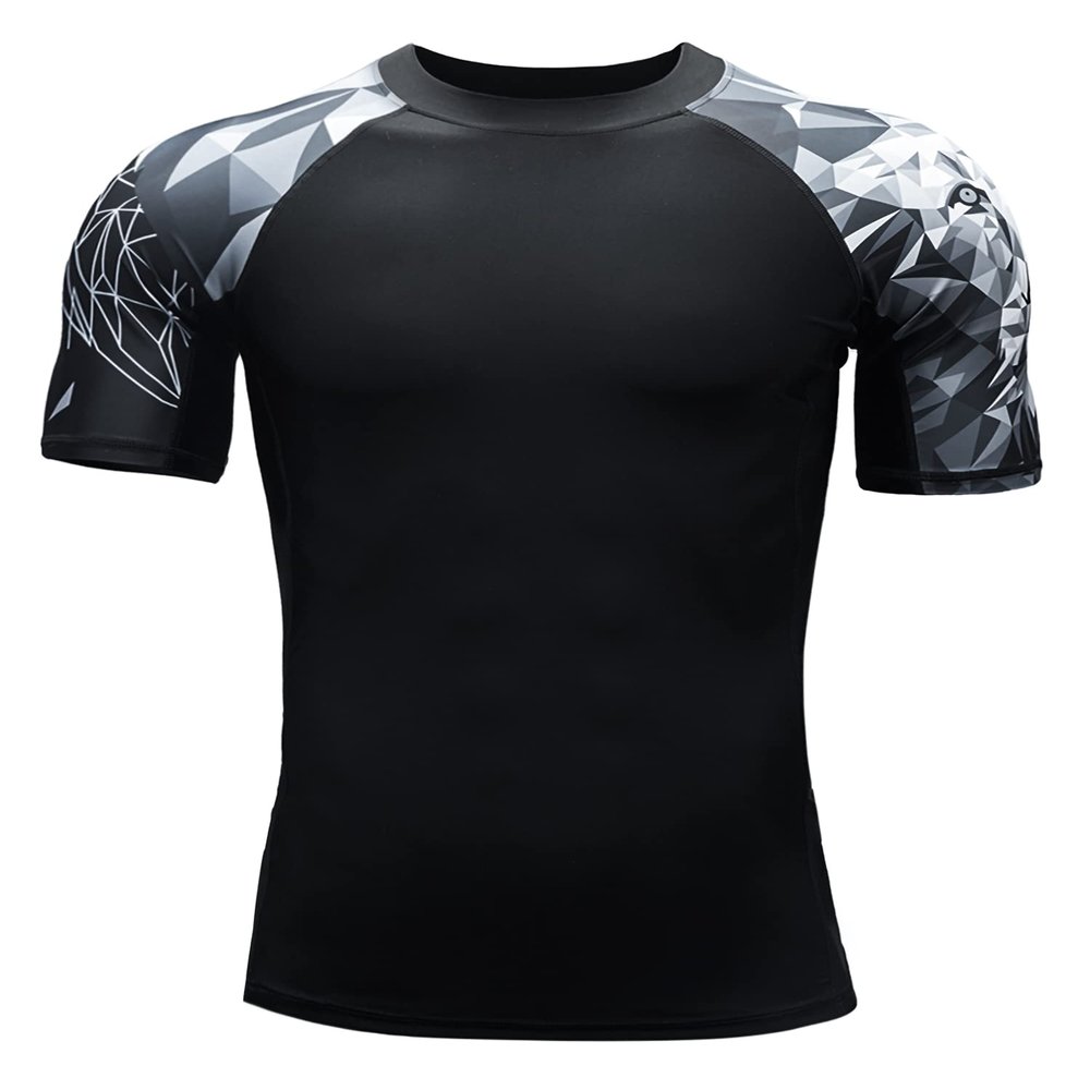 HUGE SPORTS Men's Splice UV Sun Protection UPF 50+ Skins Rash Guard Short Sleeves(Lion, S)