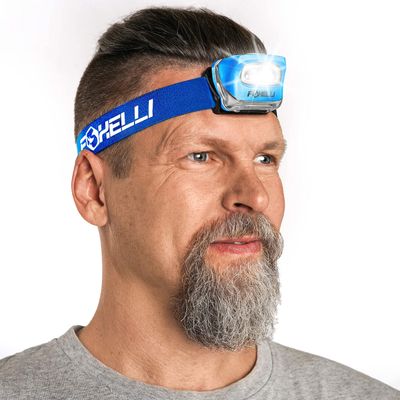 Foxelli LED Headlamp Flashlight for Adults & Kids, Running, Camping, Hiking Head Lamp with White & Red Light, Comfortable Headband, Lightweight & Waterproof, 3 AAA Batteries