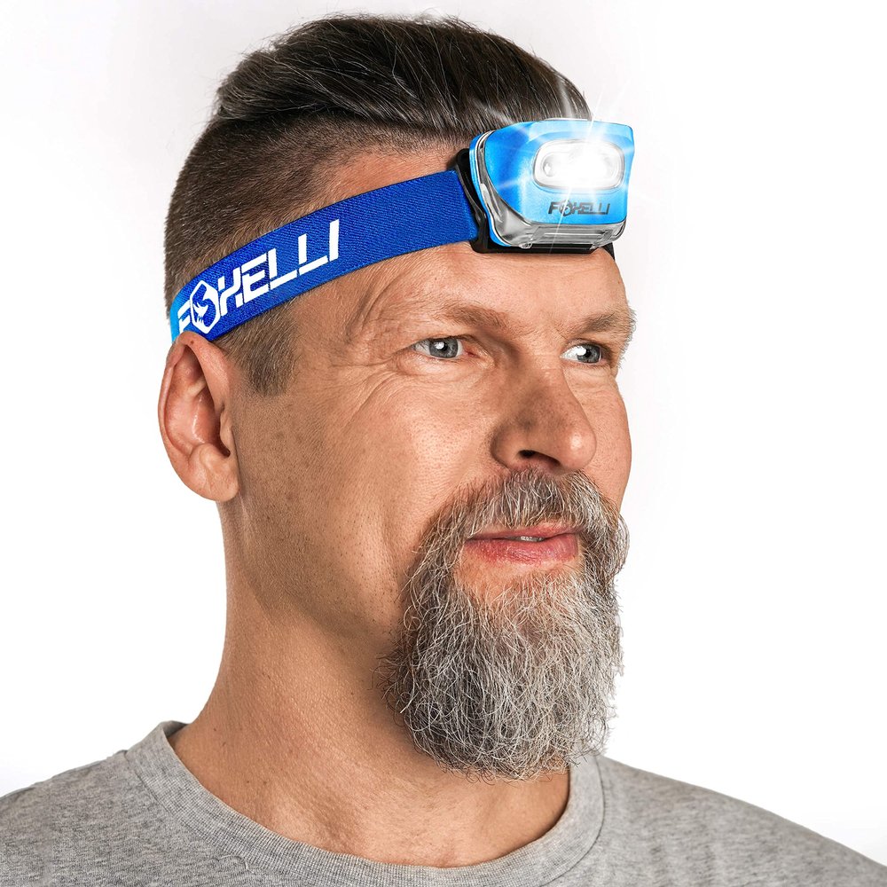 Foxelli LED Headlamp Flashlight for Adults & Kids, Running, Camping, Hiking Head Lamp with White & Red Light, Comfortable Headband, Lightweight & Waterproof, 3 AAA Batteries