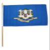 12x18 inch Connecticut flag mounted on a 24 inch (2 Foot) wooden stick staff (Super Polyester) Cloth Fabric (Sewn Edges for Durability) 12"x18" view 1