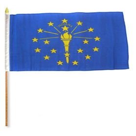 12x18 inch Indiana flag mounted on a 24 inch (2 Foot) wooden stick staff (Super Polyester) Cloth Fabric (Sewn Edges for Durability) 12"x18"