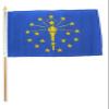 12x18 inch Indiana flag mounted on a 24 inch (2 Foot) wooden stick staff (Super Polyester) Cloth Fabric (Sewn Edges for Durability) 12"x18" view 1