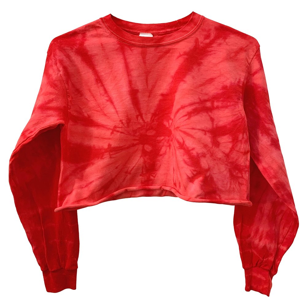 Era of Artists, LLC Tie-Dye Long Sleeve Unisex Cropped Tee (Cherry Red, Small)