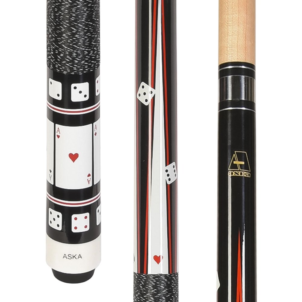 ASKA Poker Cards and Dice Billiard Pool Cue, 58" Hard Rock Canadian Maple, 13mm Hard Tip (Aces, 19-Ounce)