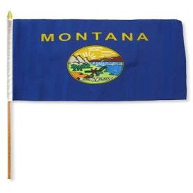 12x18 inch Montana flag mounted on a 24 inch (2 Foot) wooden stick staff (Super Polyester) Cloth Fabric (Sewn Edges for Durability) 12"x18"