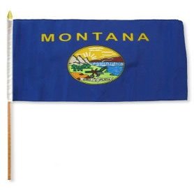 12x18 inch Montana flag mounted on a 24 inch (2 Foot) wooden stick staff (Super Polyester) Cloth Fabric (Sewn Edges for Durability) 12"x18"