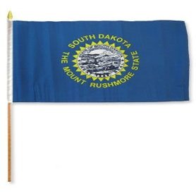 12x18 inch South Dakota flag mounted on a 24 inch (2 Foot) wooden stick staff (Super Polyester) Cloth Fabric (Sewn Edges for Durability) 12"x18"