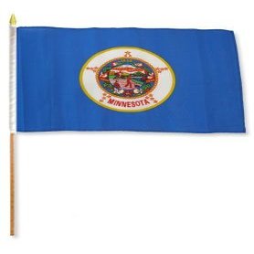 12x18 inch Minnesota flag mounted on a 24 inch (2 Foot) wooden stick staff (Super Polyester) Cloth Fabric (Sewn Edges for Durability) 12"x18"