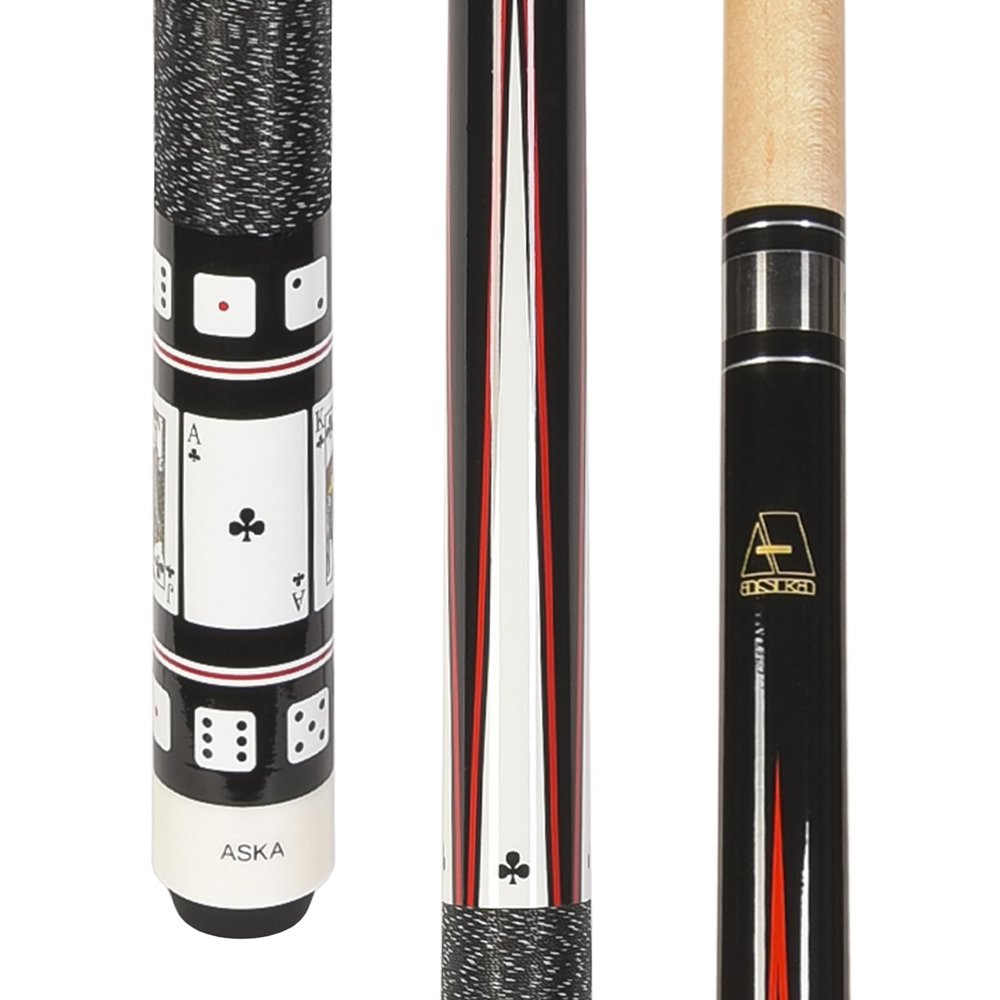 ASKA Poker Cards and Dice Billiard Pool Cue, 58" Hard Rock Canadian Maple, 13mm Hard Tip (Clubs, 18-Ounce)
